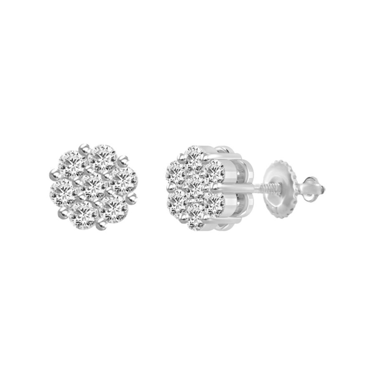 FLOWER EARRINGS 0.25CT ROUND DIAMOND 14K WHITE GOLD
