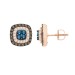 LADIES EARRINGS 1.00CT ROUND DARK BROWN/BLUE DIAMOND 10K ROSE GOLD