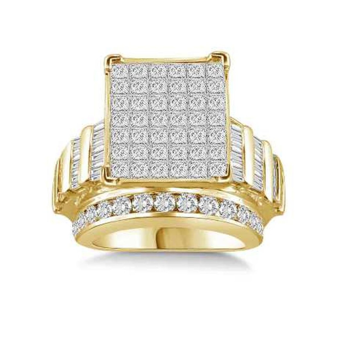LADIES RING 4.00CT ROUND/BAGUETTE/PRINCESS DIAMOND 10K YELLOW GOLD