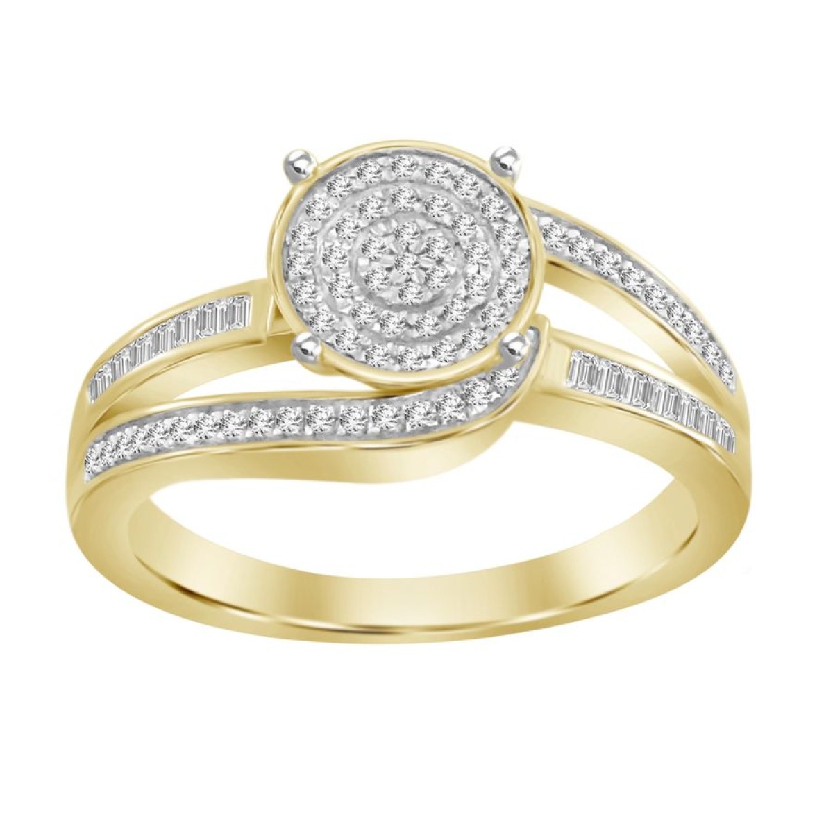 LADIES RING 0.40CT ROUND/BAGUETTE DIAMOND 14K YELLOW GOLD